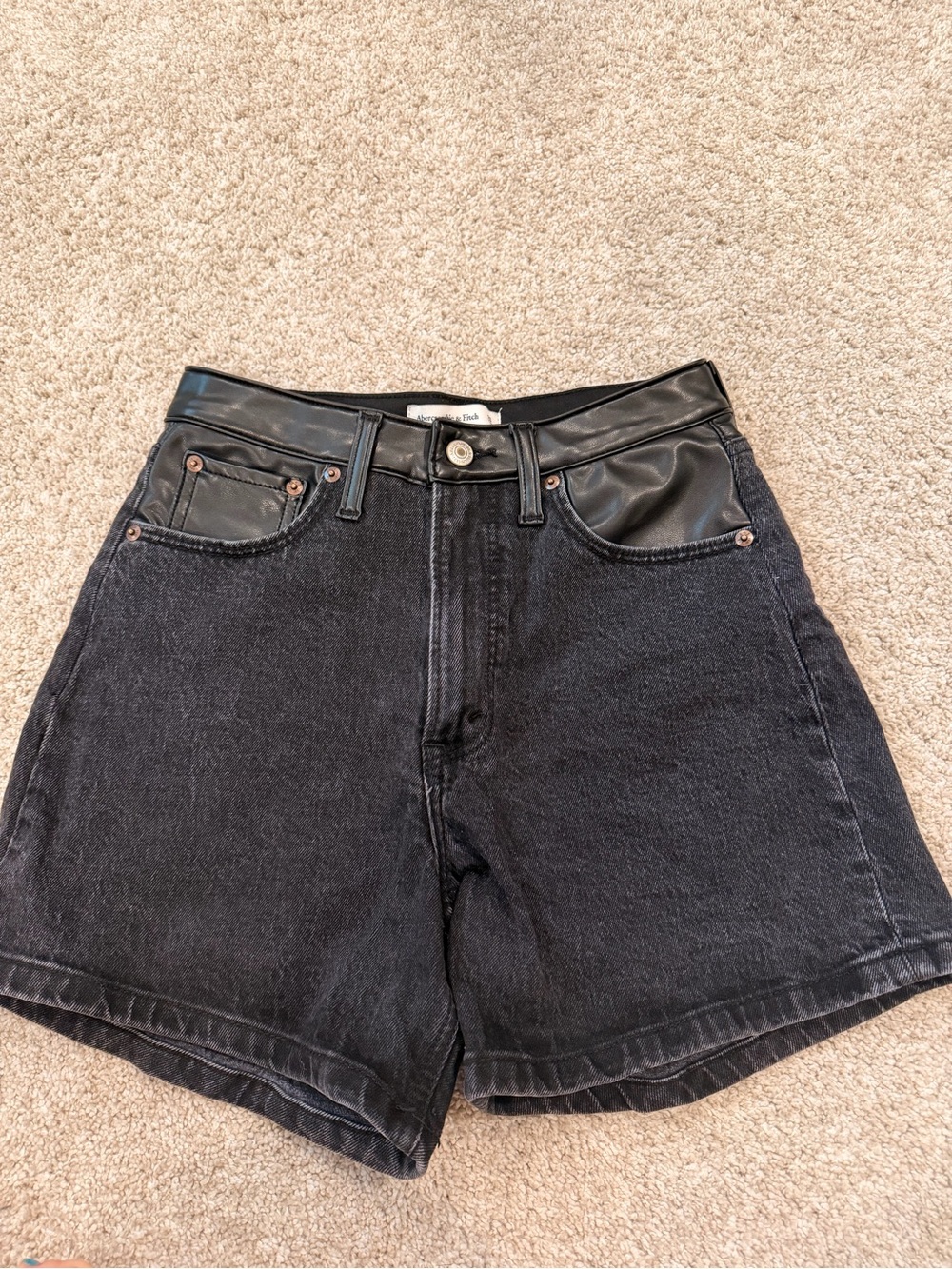 Abercrombie & Fitch Black Denim Shorts with Faux Leather Trim